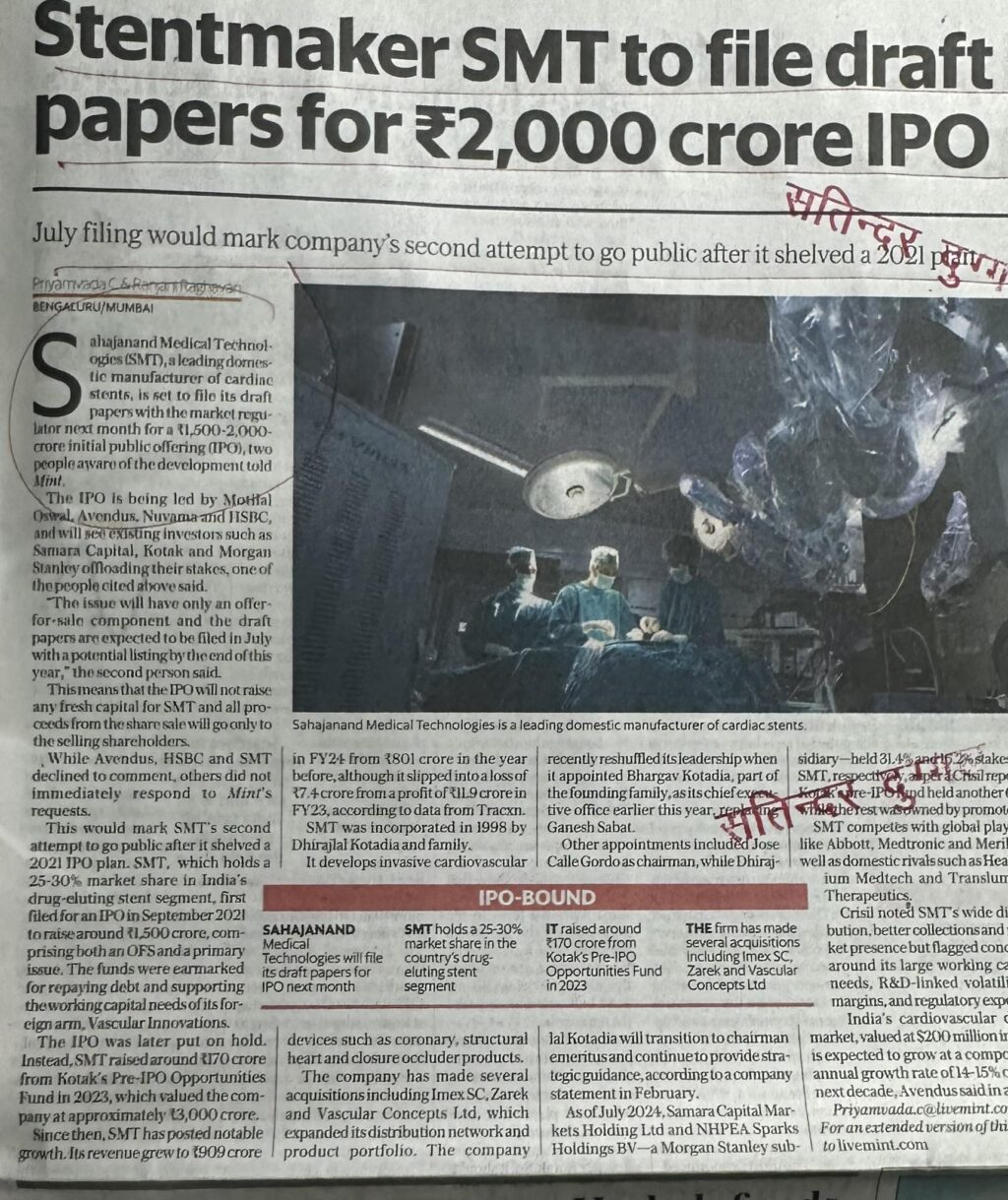 Stentmaker SMT to file draft papers for ₹2,000 crore IPO
