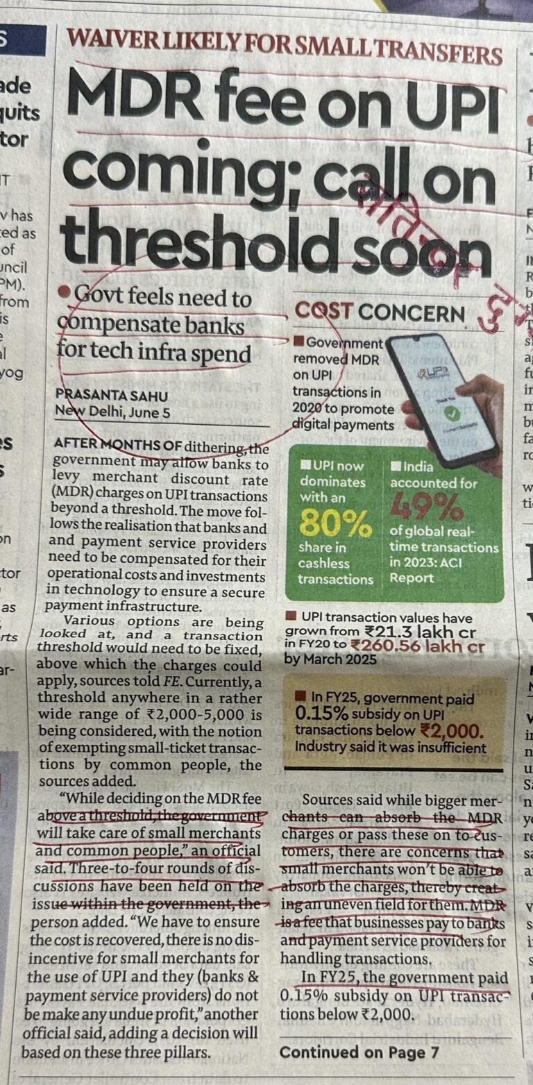 MDR fee on UPI coming; call on threshold soon