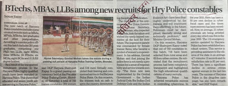 BTechs, MBAS, LLBs among new recruits for Hry Police constables