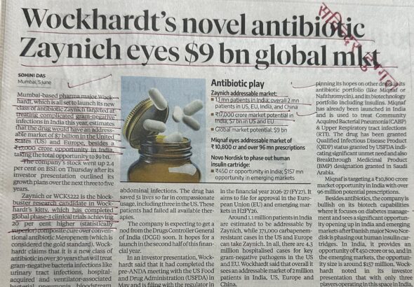 Wockhardt's novel antibiotic Zaynich eyes $9 bn global mlst