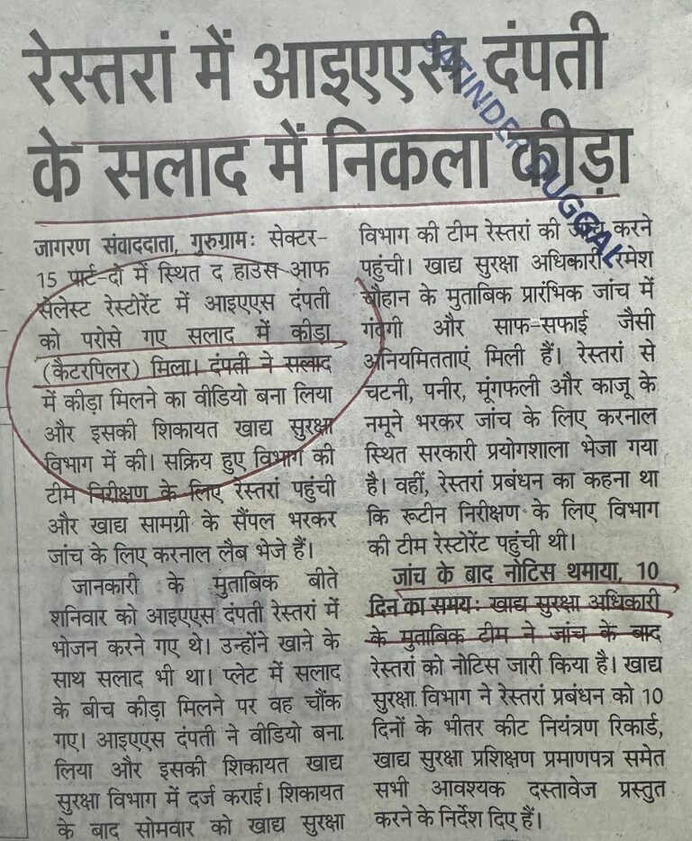रेस्तरां में आइएएस दंपती के सलाद में निकला कीड़ा